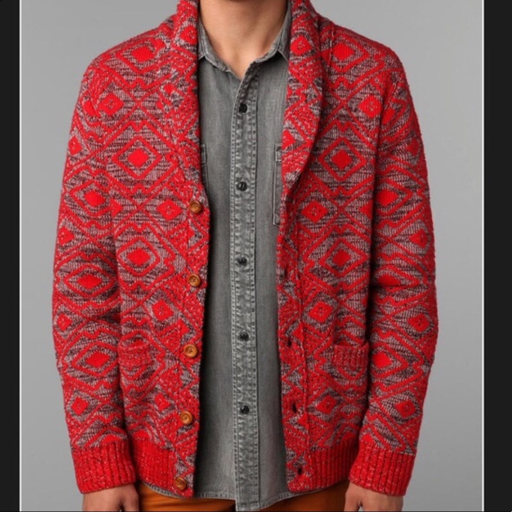 Men’s Koto Red Pattern Shawl Cardigan Sold At UO